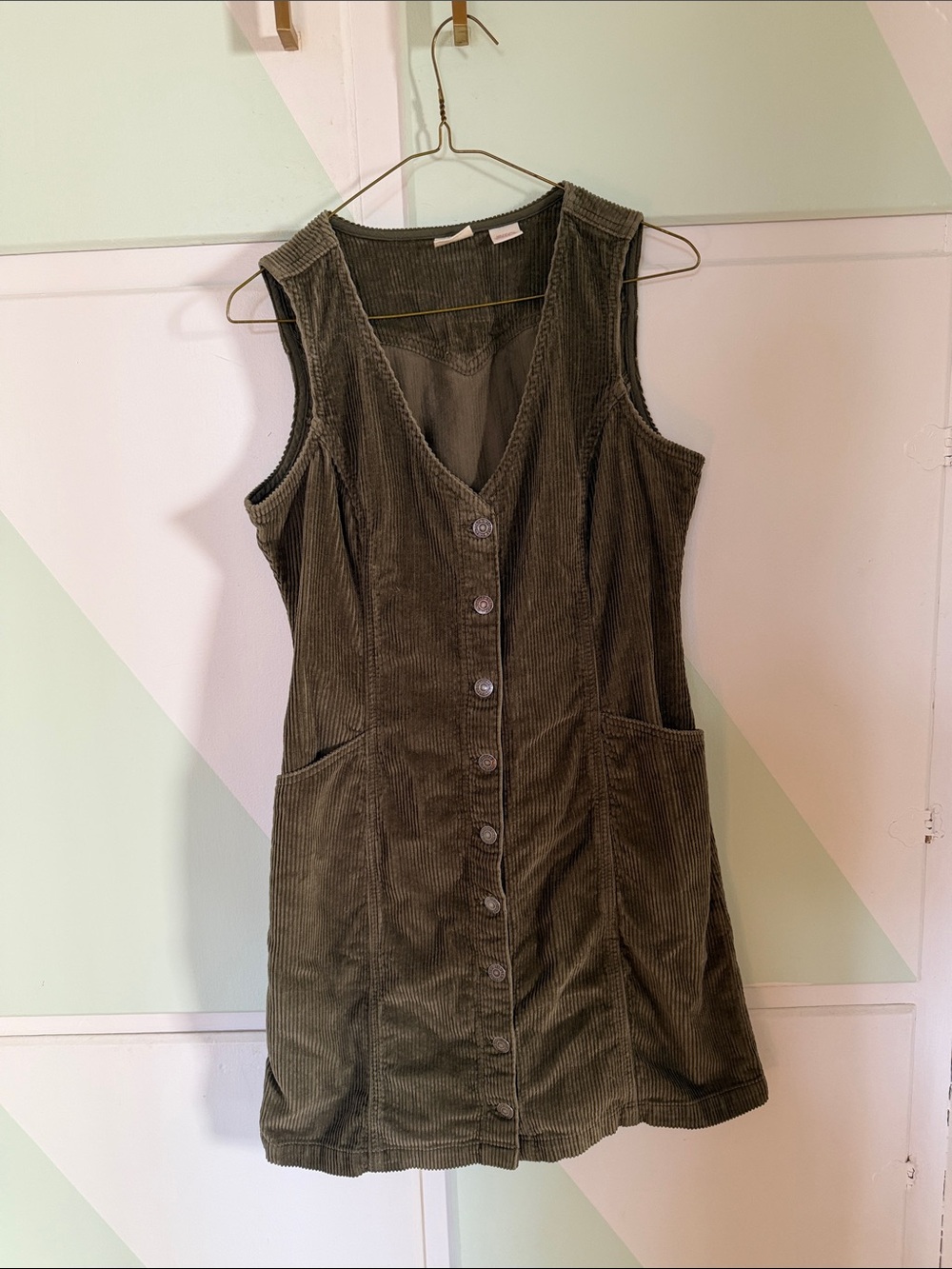 Levi's Olive Green Corduroy Button-Front Sleeveless Dress